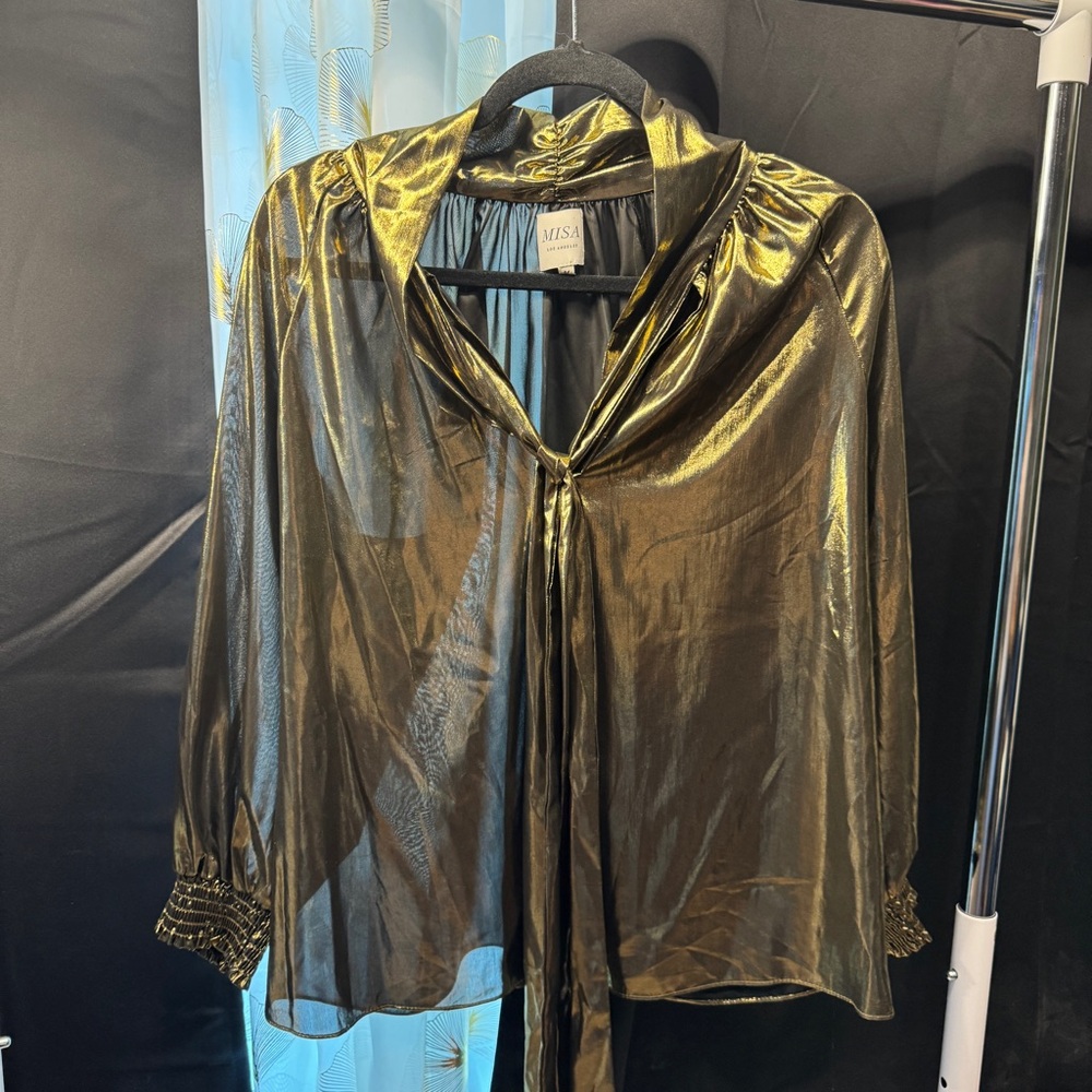 Misa Los Angeles Shimmering Gold Tie Blouse